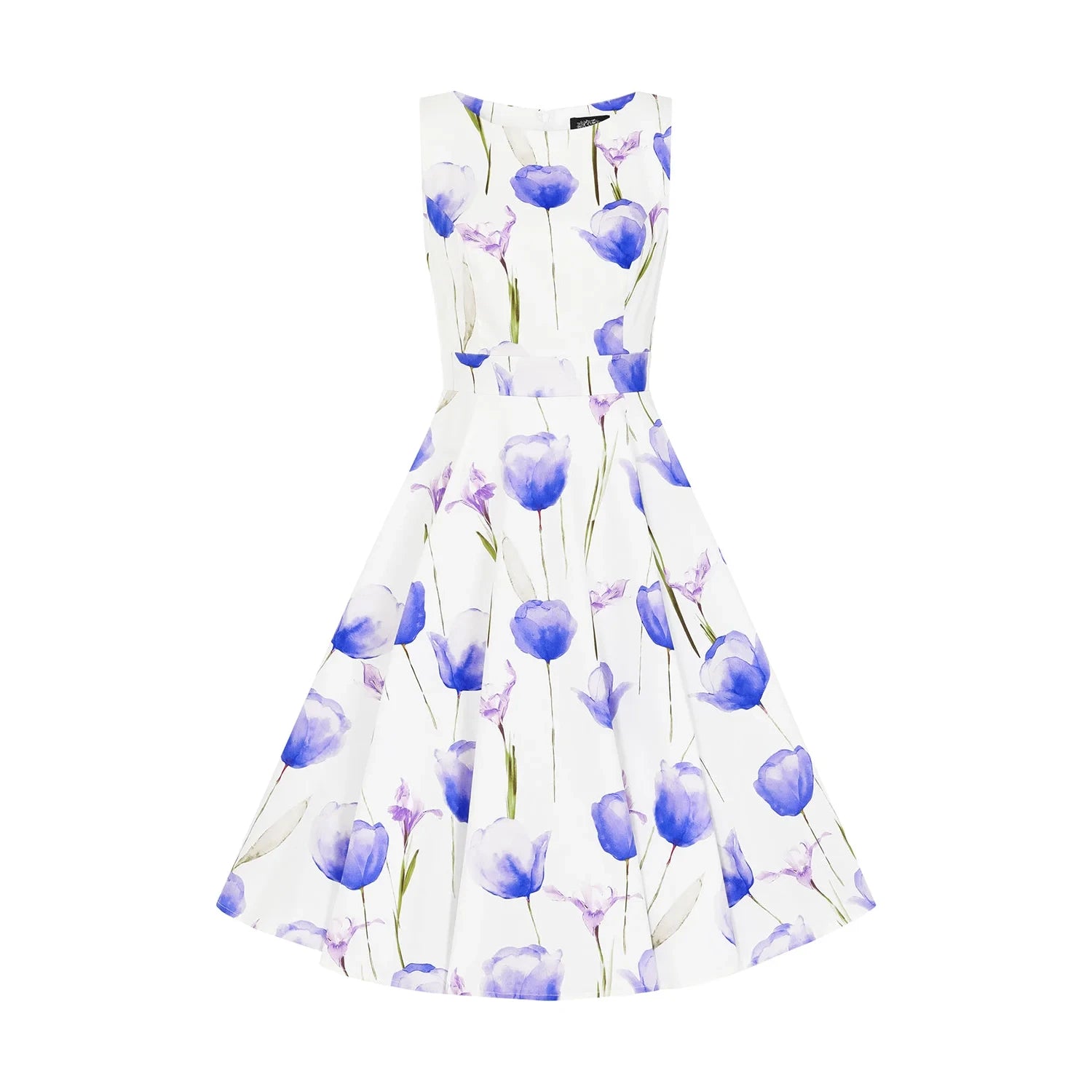 White Purple Tulips Floral Print 50s Swing Dress