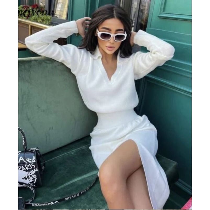 Women's V-Neck Long Sleeve Dress