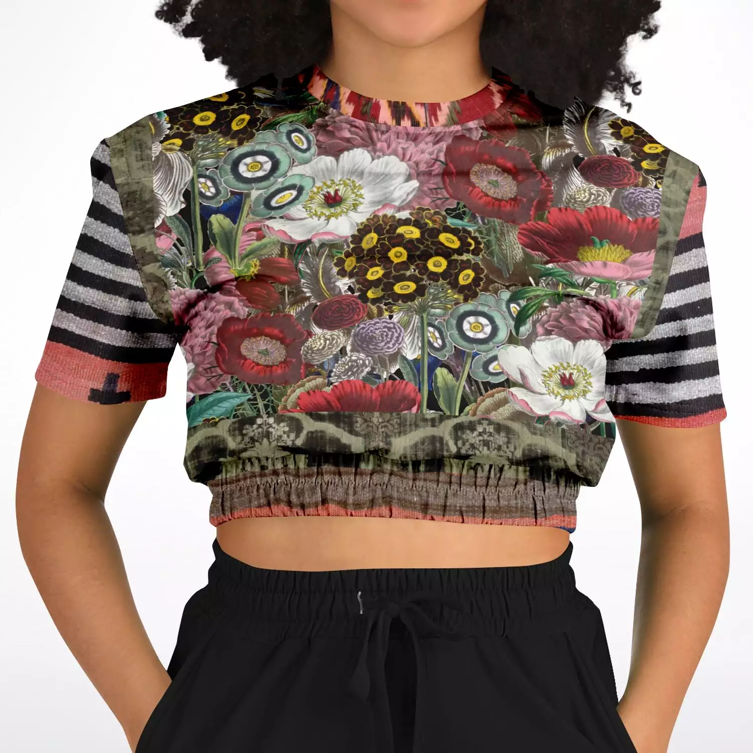 Woodstock Floral Cropped Sweater - Short Sleeve - Eco-Poly