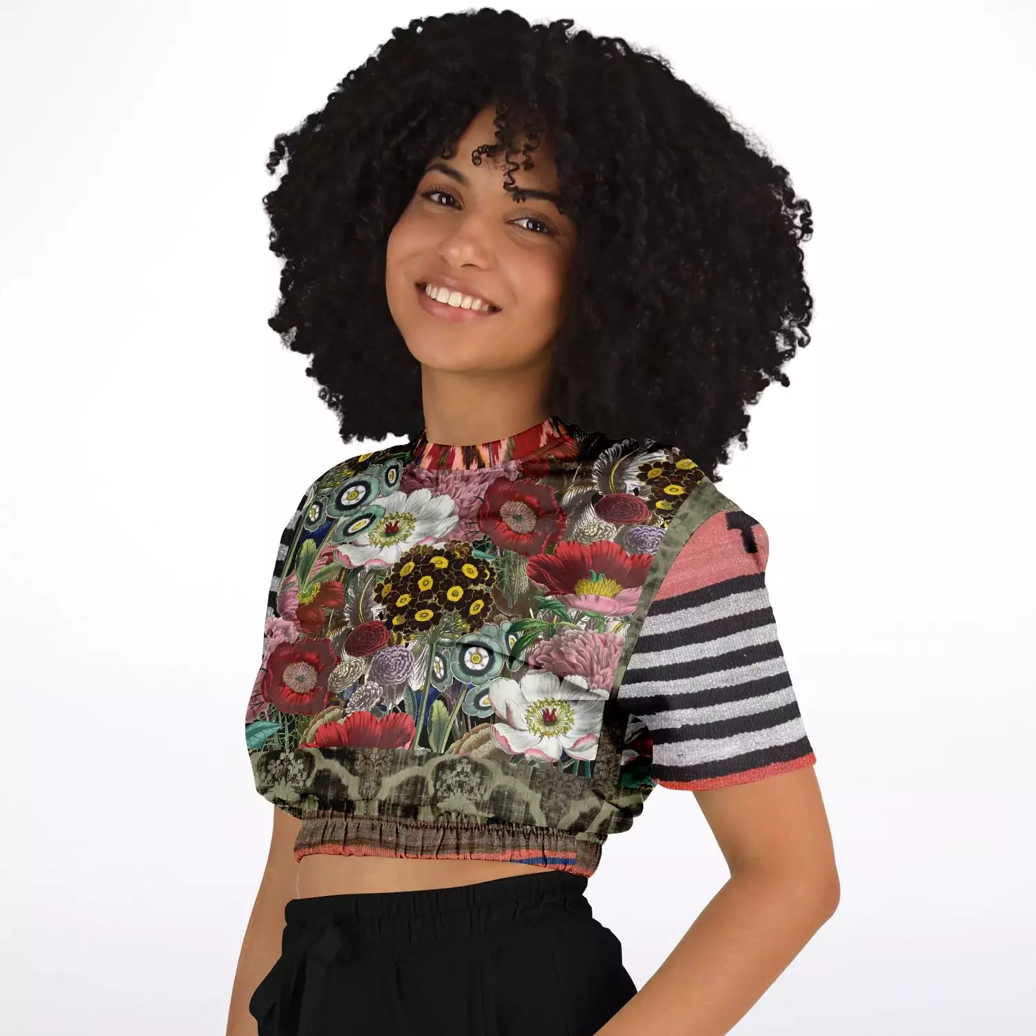 Woodstock Floral Cropped Sweater - Short Sleeve - Eco-Poly