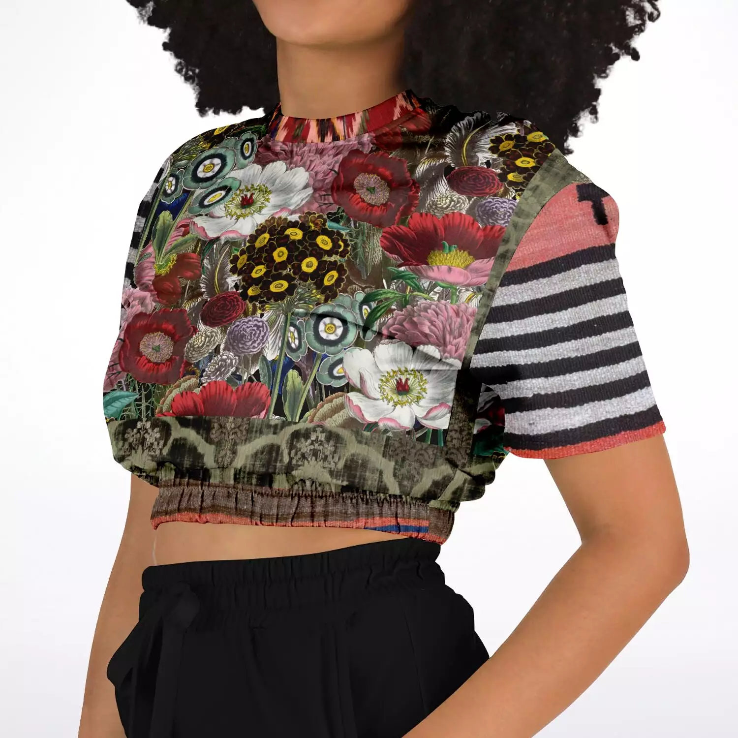 Woodstock Floral Cropped Sweater - Short Sleeve - Eco-Poly