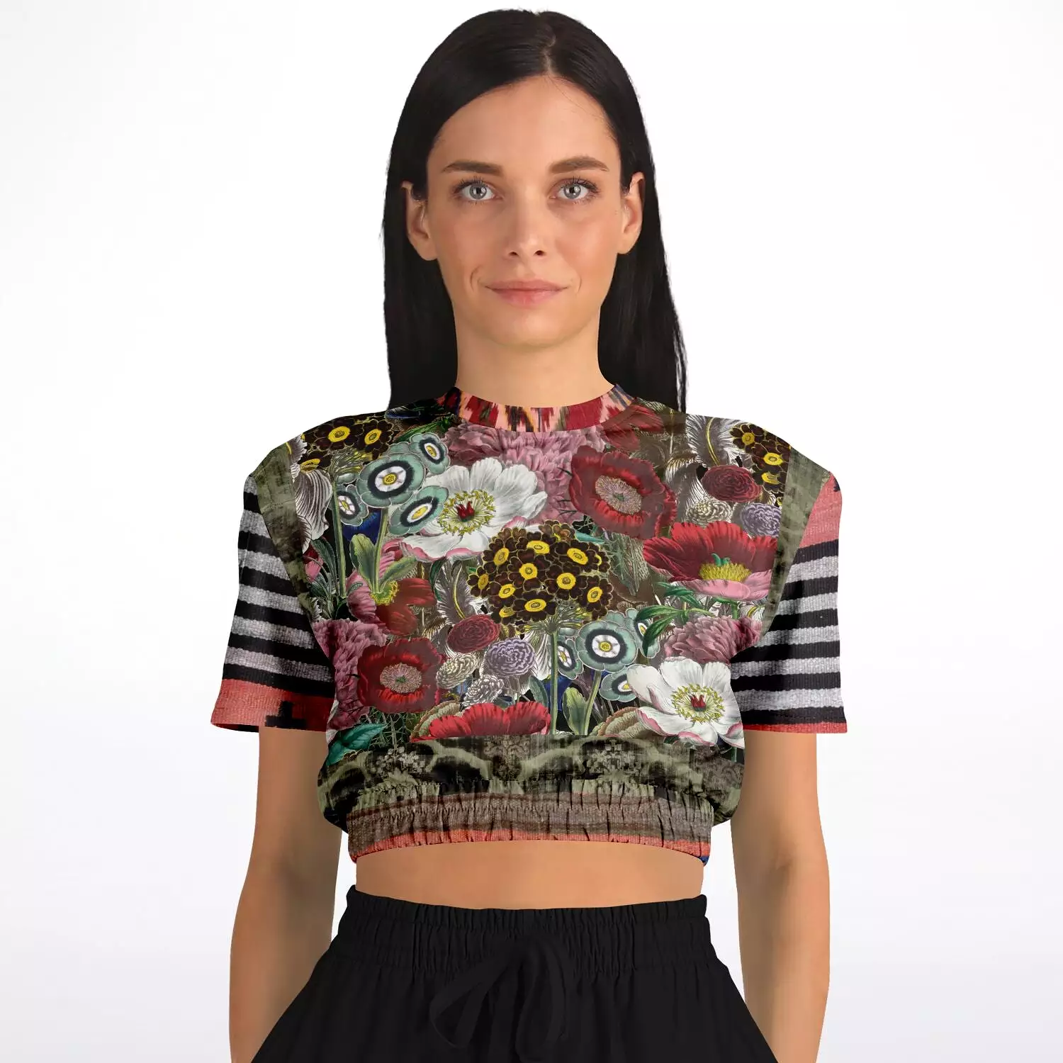 Woodstock Floral Cropped Sweater - Short Sleeve - Eco-Poly