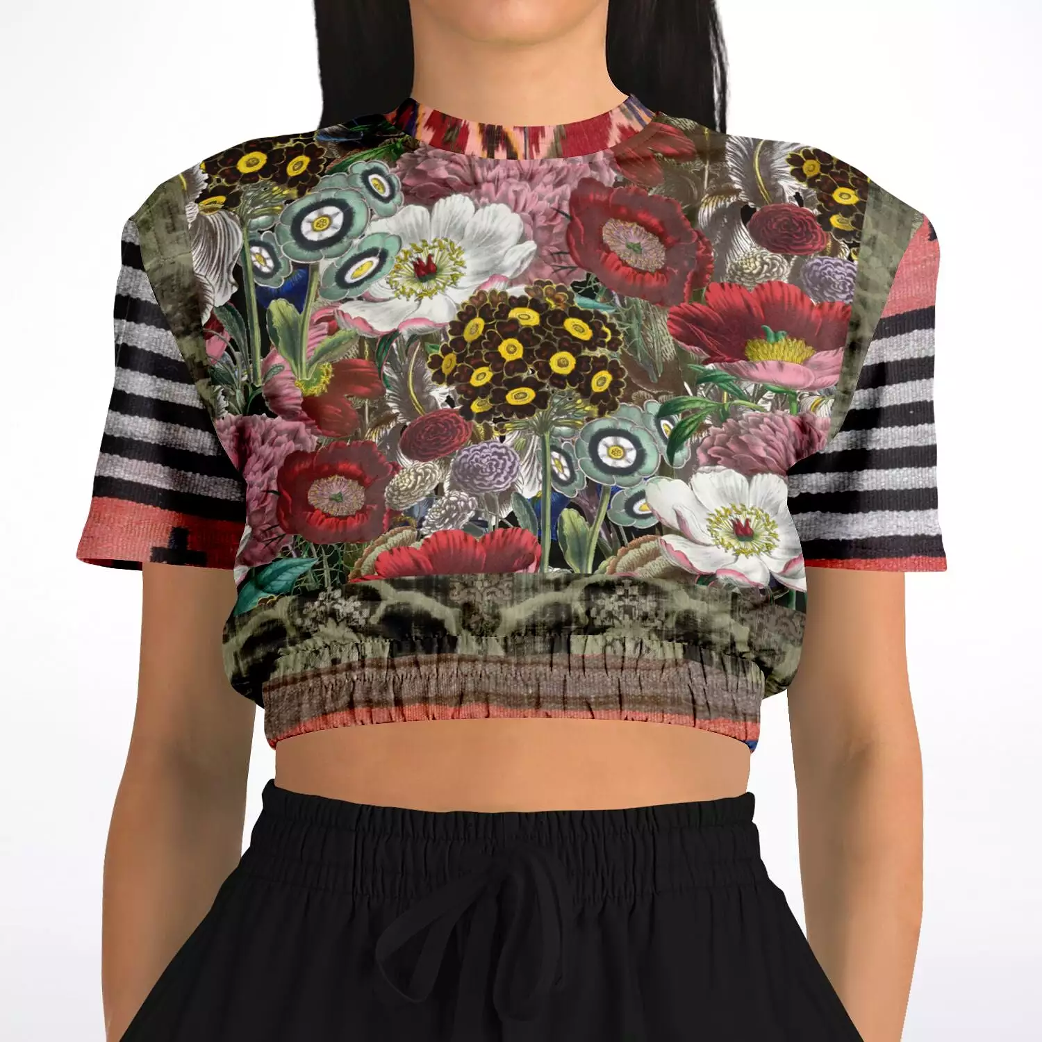 Woodstock Floral Cropped Sweater - Short Sleeve - Eco-Poly