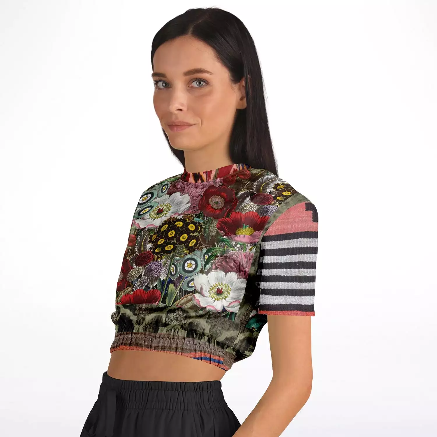 Woodstock Floral Cropped Sweater - Short Sleeve - Eco-Poly