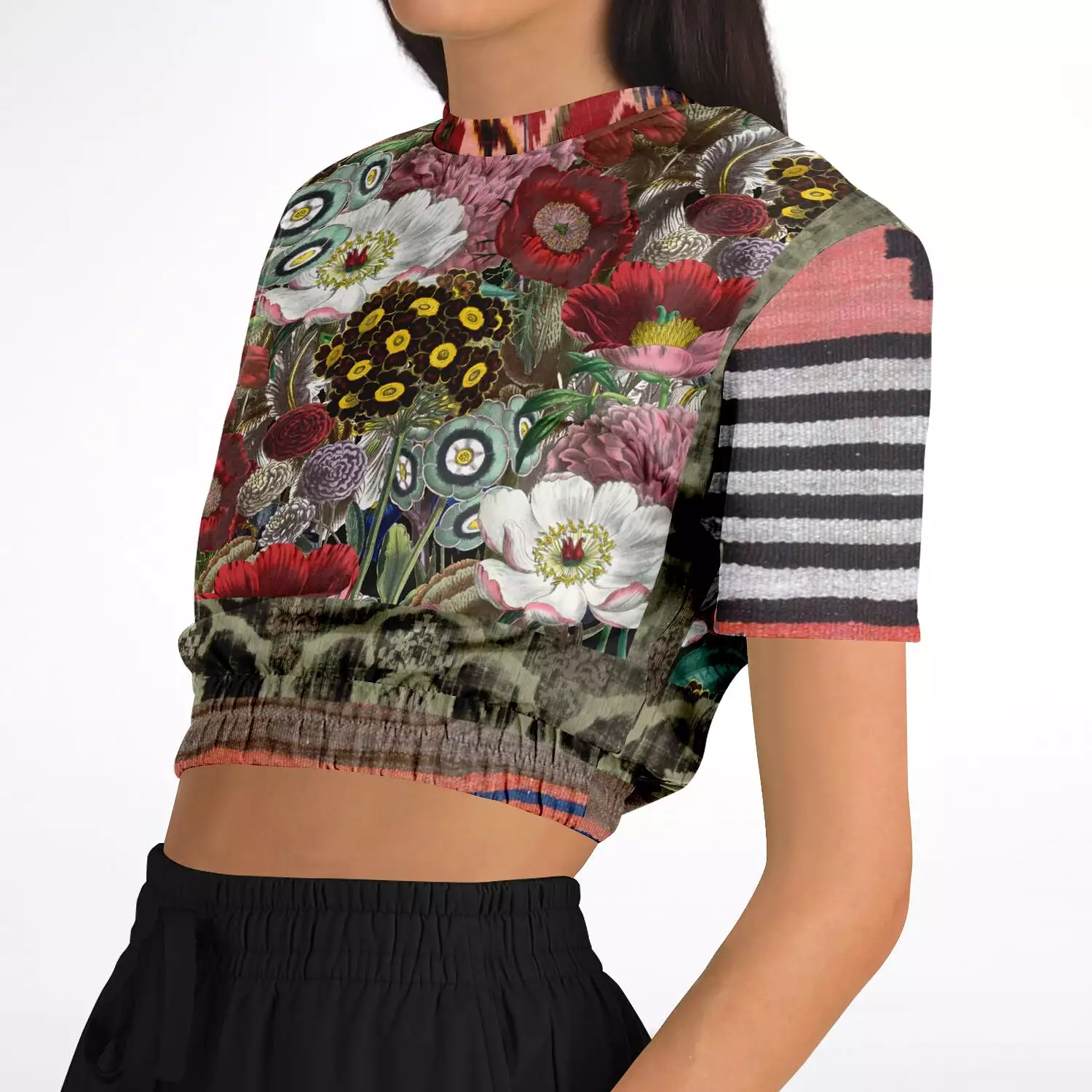 Woodstock Floral Cropped Sweater - Short Sleeve - Eco-Poly