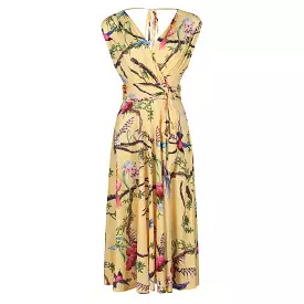 Yellow tropical bird print dress