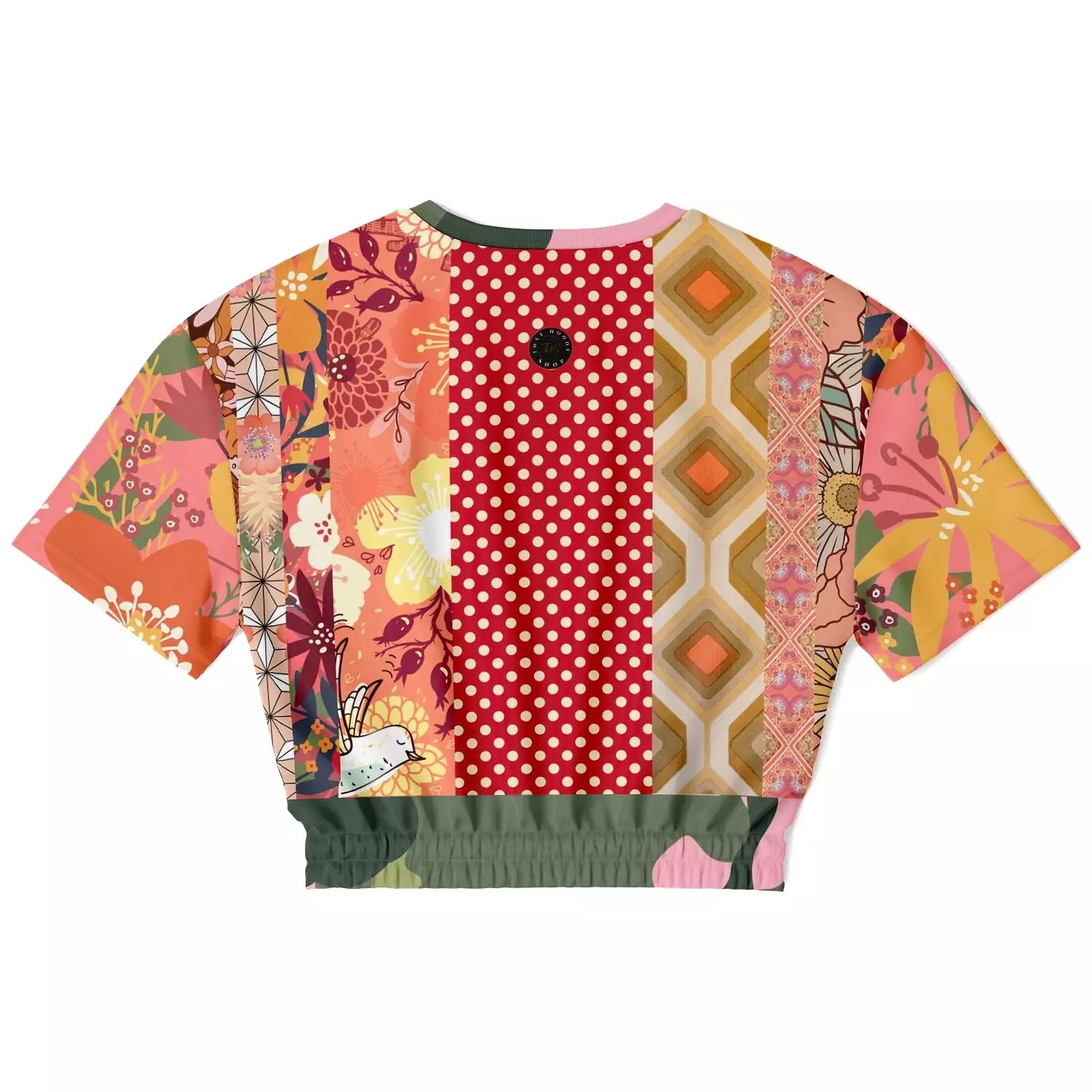 Yogananda Pink Floral Patchwork Cropped Sweater