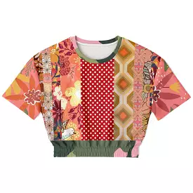 Yogananda Pink Floral Patchwork Cropped Sweater