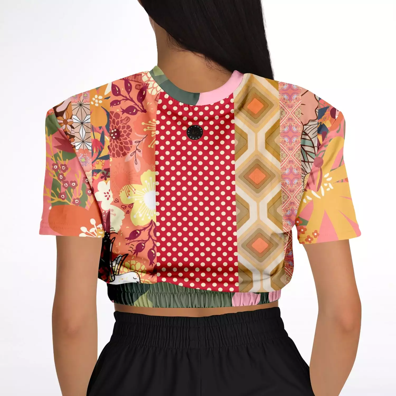 Yogananda Pink Floral Patchwork Cropped Sweater