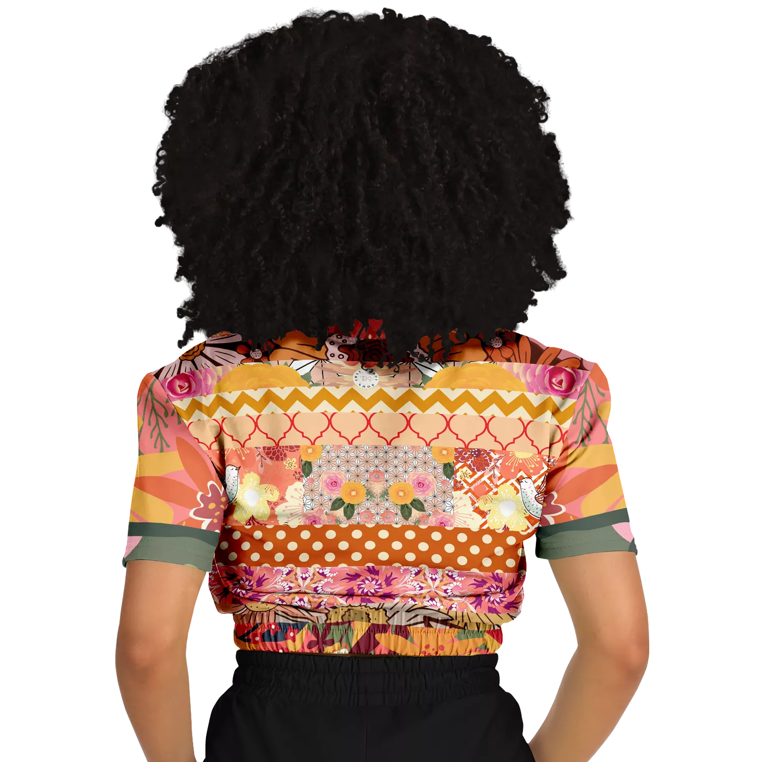 Yogananda Striped Floral Patchwork Crop Sweater