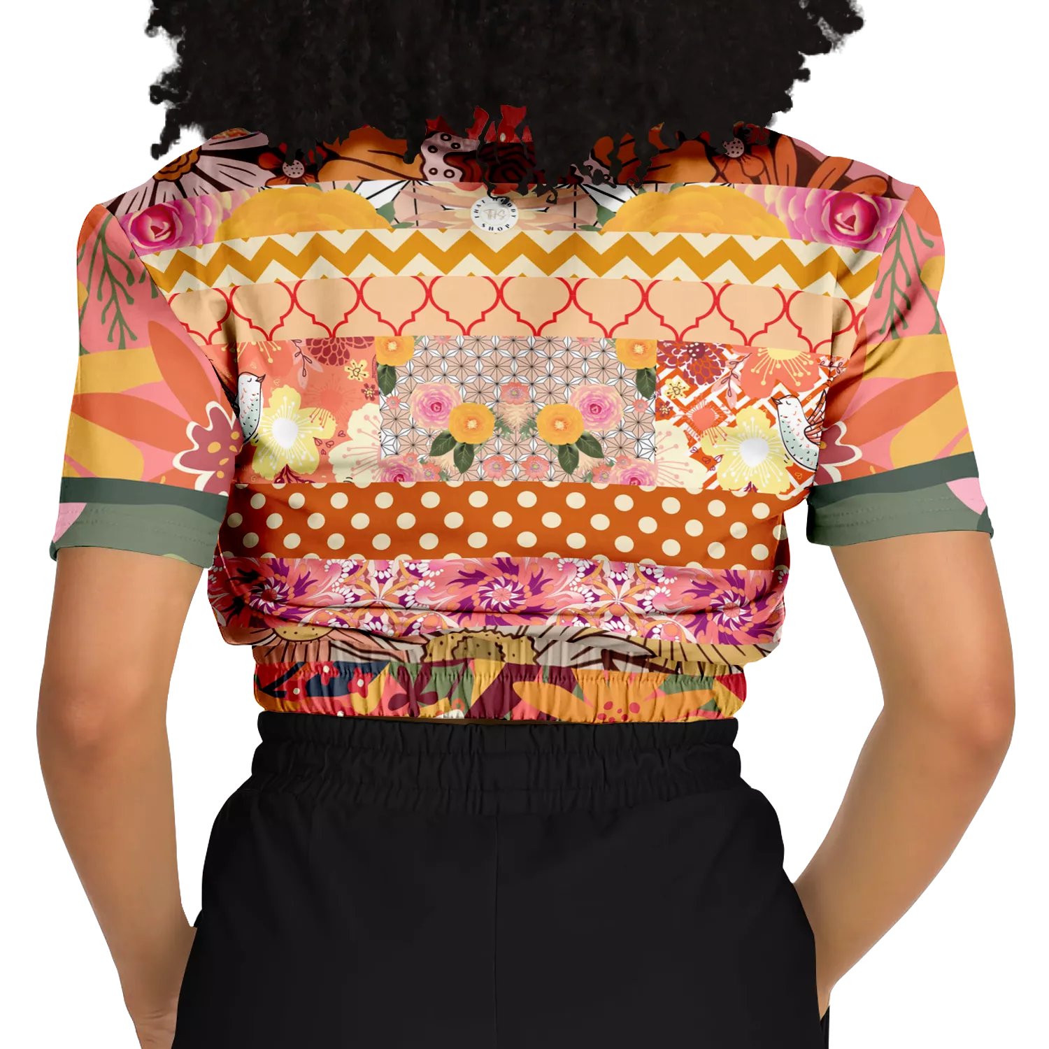 Yogananda Striped Floral Patchwork Crop Sweater