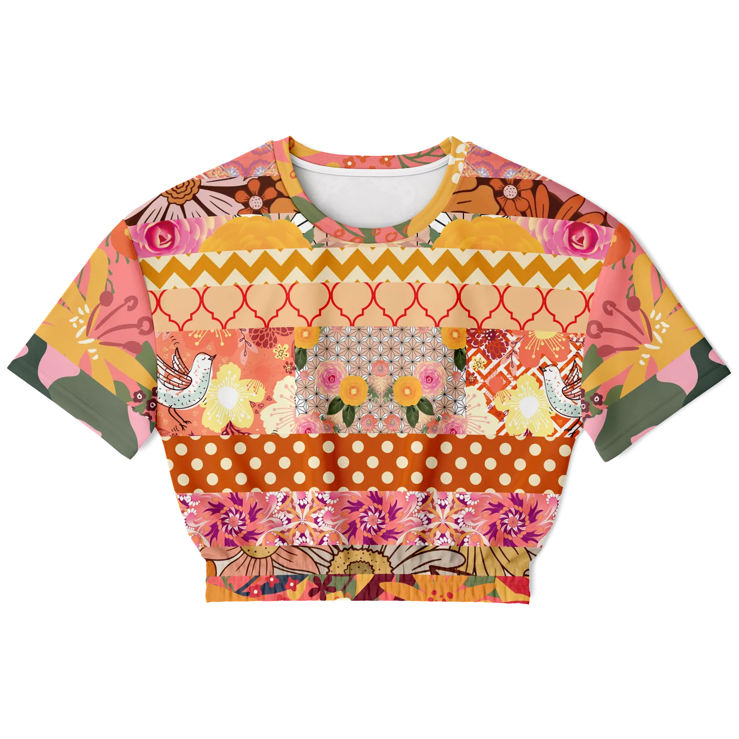 Yogananda Striped Floral Patchwork Crop Sweater