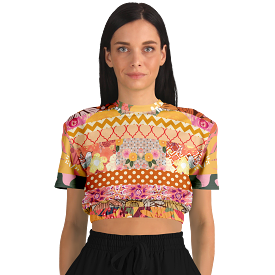 Yogananda Striped Floral Patchwork Crop Sweater