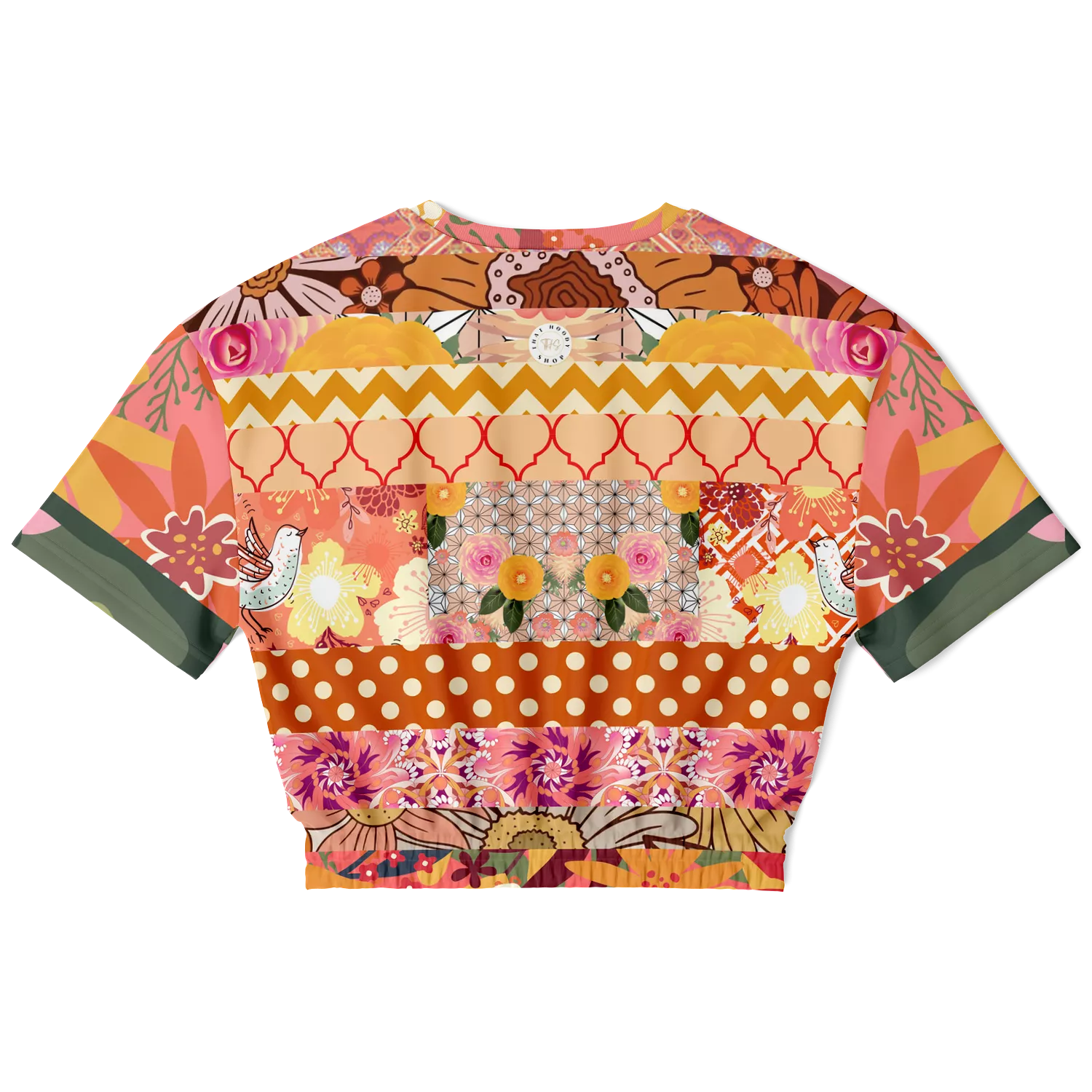 Yogananda Striped Floral Patchwork Crop Sweater