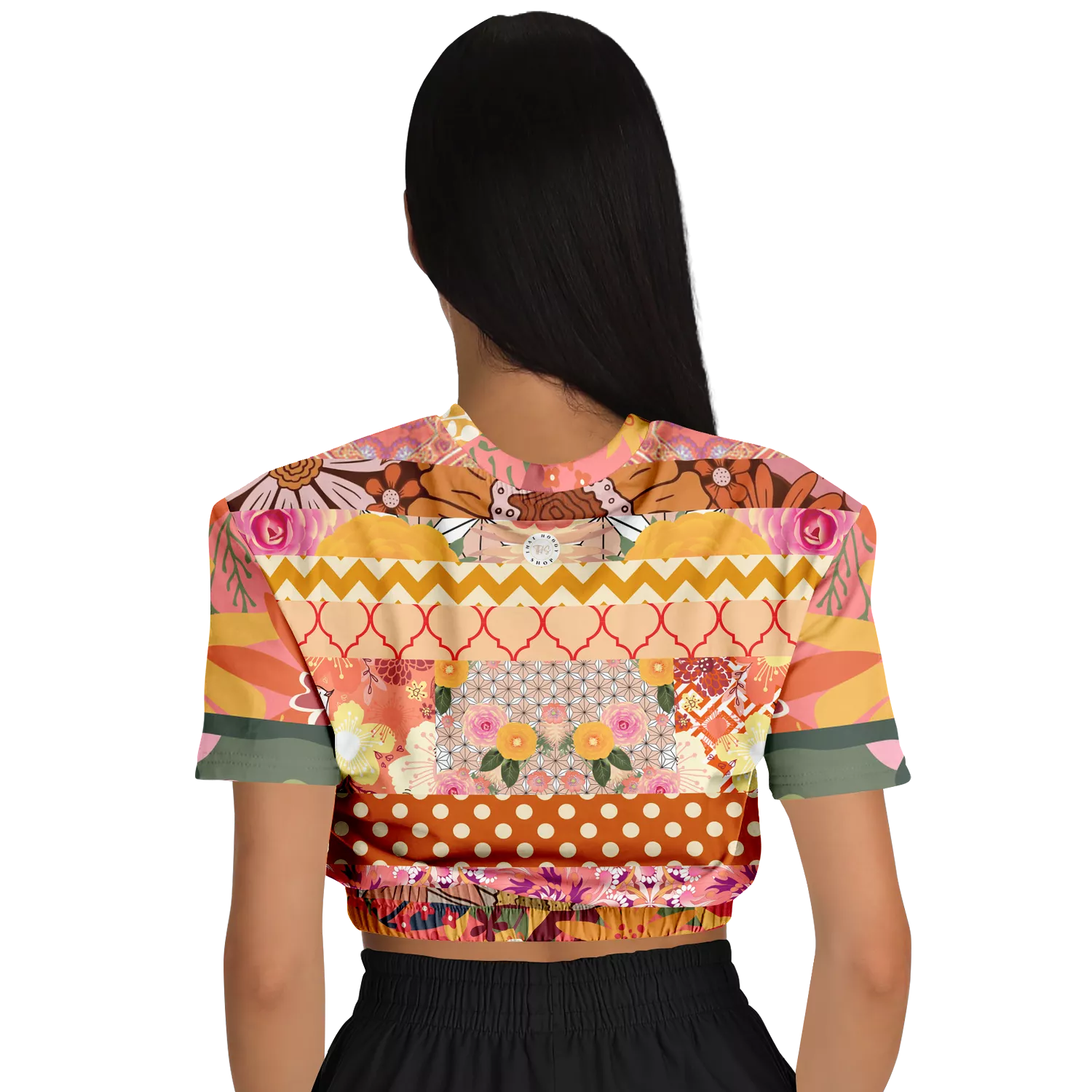 Yogananda Striped Floral Patchwork Crop Sweater