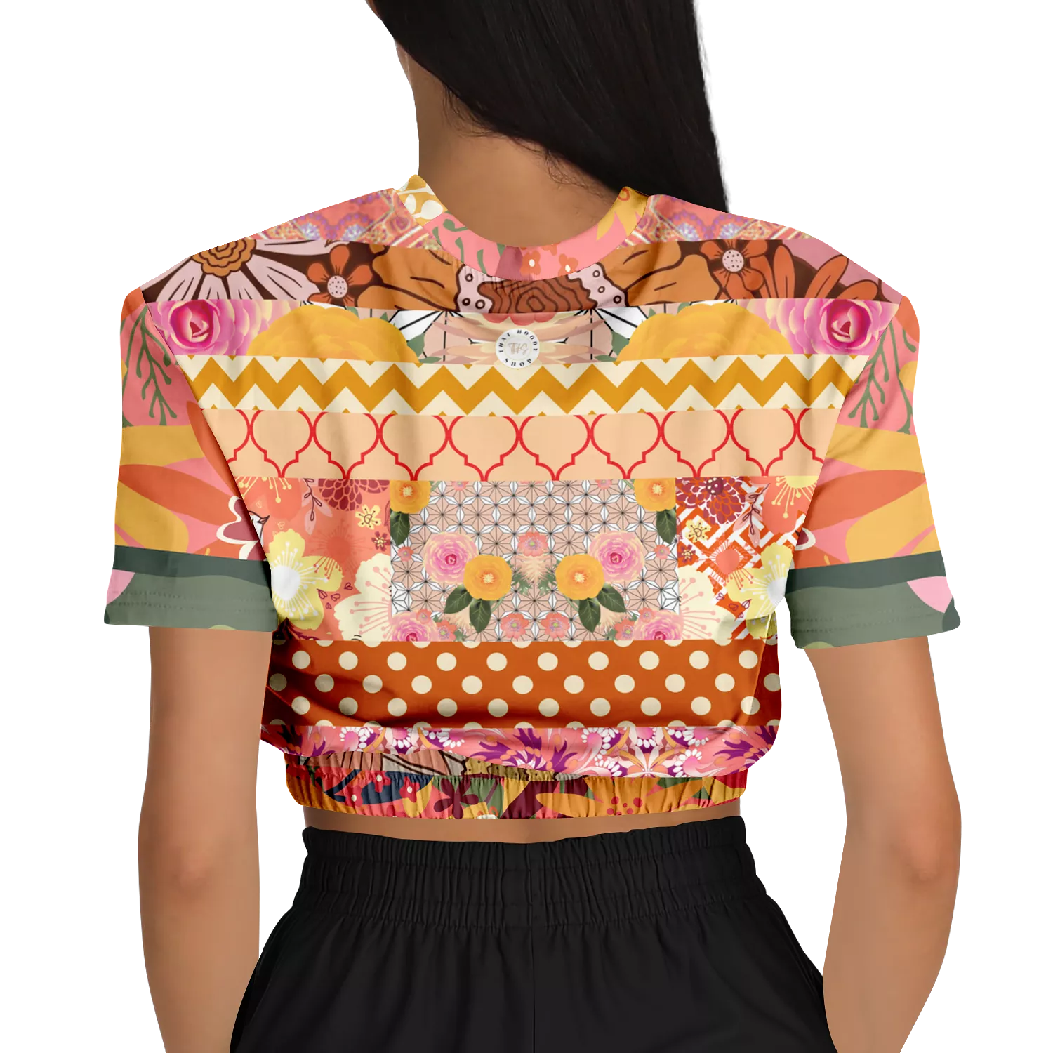 Yogananda Striped Floral Patchwork Crop Sweater